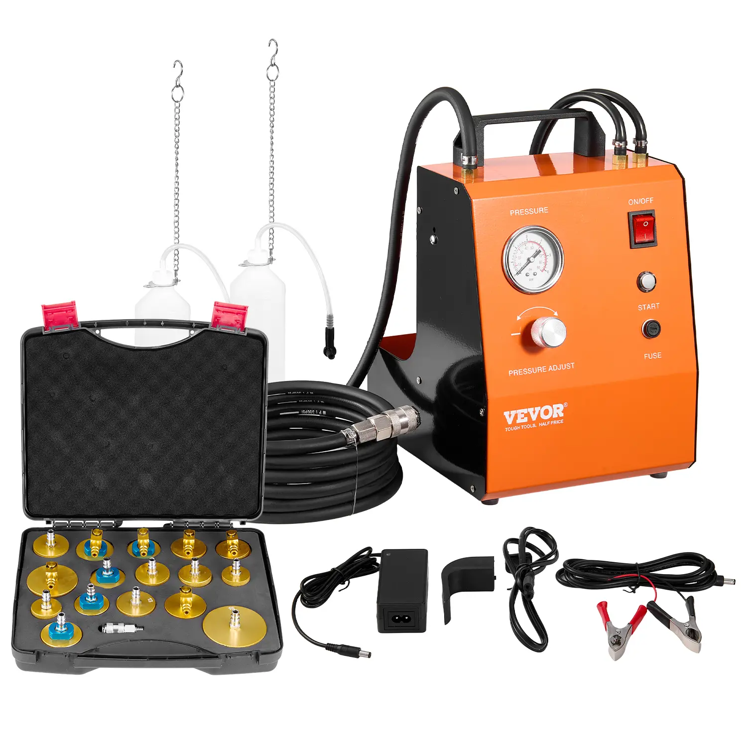 【Summerfinds】VEVOR Electric Brake Bleeder Kit,Professional 110V Brake Master Cylinder Bleeder Kit with Pressure Gauge & Built-In Air PumpVersatile Brake Bleeder Adapter Set for Both DC & AC Power