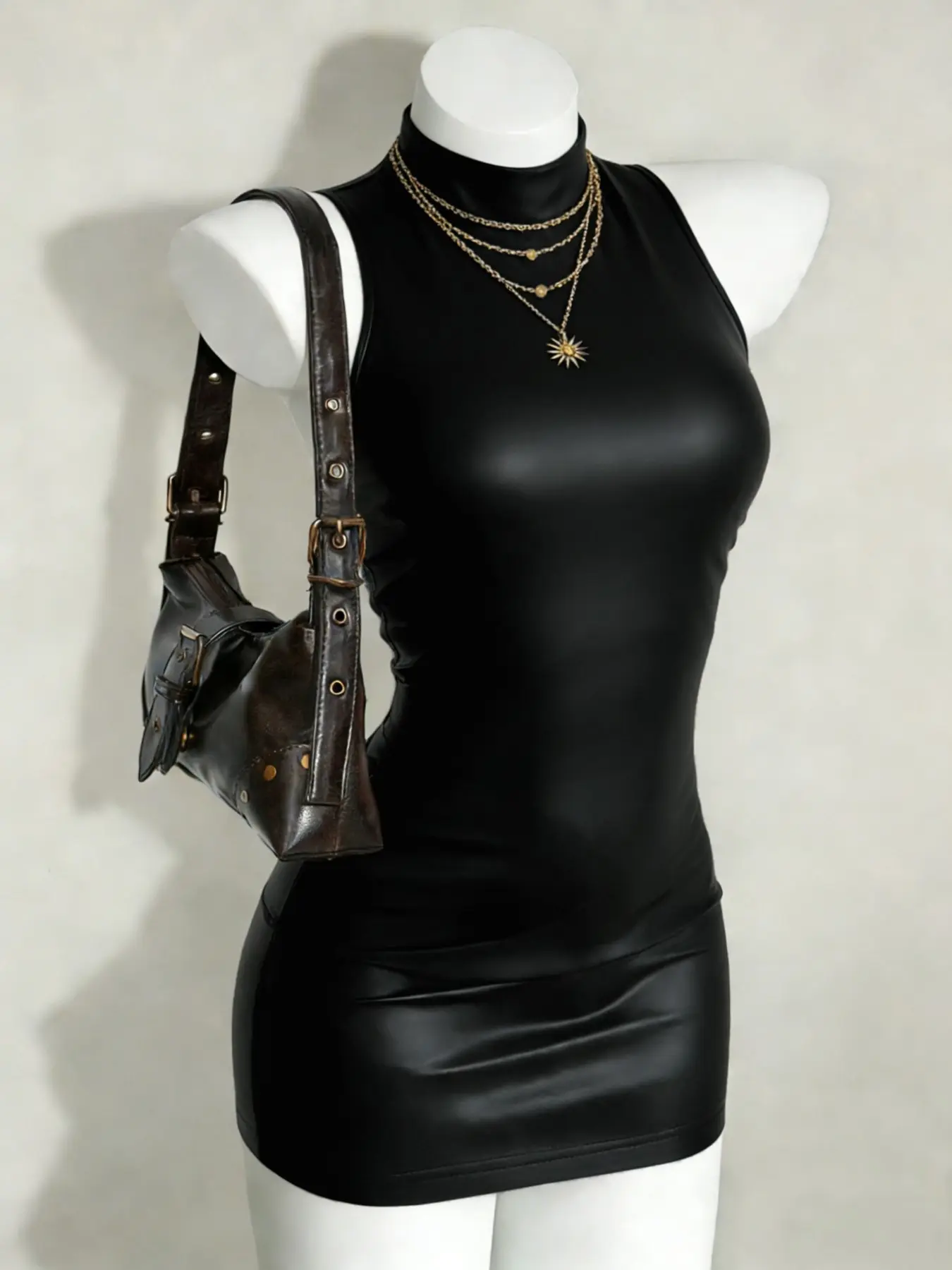 Women's Sleeveless Leather Mini Dress, Bodycon Sexy Tight Fit, Nightclub Party Short Evening Gown, Trendy and Stylish, Dresses for Party