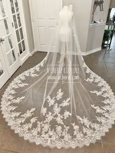 Style CV27 Wide Alencon Lace Cathedral Lace Drop Trailing Veil, Lace Drop Veil