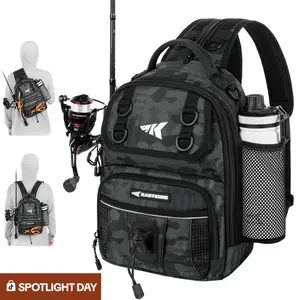KastKing BaitSpace Fishing Sling Bag, Fishing Backpack with Rod & Beverage Holder, Tackle Bag for Fishing Gear SummerVibes