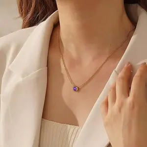 Gold Plated Emerald Green Cubic Zirconia Solitaire Necklace, Dainty Bezel-Set Pendant, Hypoallergenic Delicate Chain, Ideal for Everyday Wear, Layering & Birthstone Gifts for Women