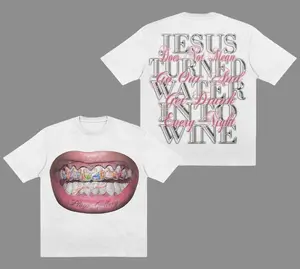 Unisex Mouth & Letter Print T-Shirt, Jesus Smiled Unisex T-Shirt, Crewneck, S-3XL, Mens & Womens Streetwear Tops & Underwear Casual Cotton Menswear Round Neck Tshirt