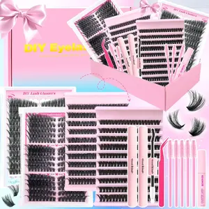 All-in-One Mixed Length Lash Clusters Kit Individual False Eyelash Extension Set, Wispy Volume Manga Ultra Dramatic Styles with Pikes Bottom Lashes, Includes Lash Bond&Seal, Remover, Tweezers, Brush, Eyelash Curler for Easy DIY At Home Lash Makeup