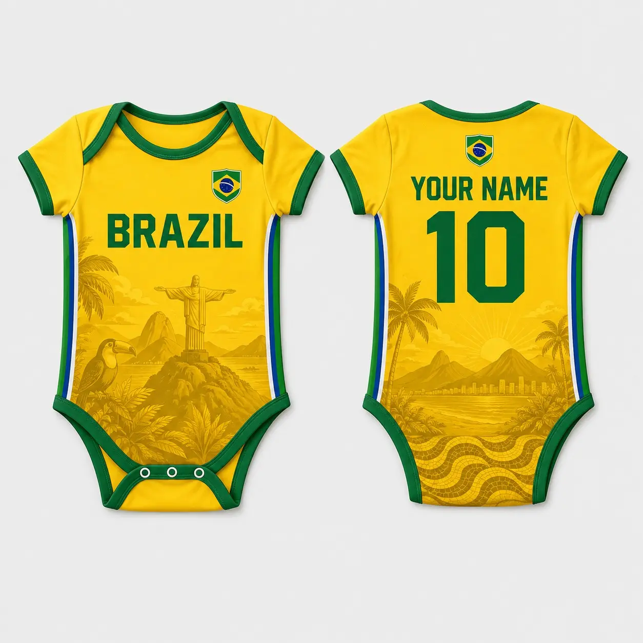 Brazil Personalized Baby Bodysuit Custom Name Number Infant Gift Outfit for Baby Boys Girls Size 3-24 months