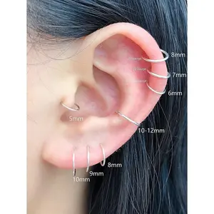 5pairs 18g Small Hoop Earrings, Silver Color, 6/7/8/9/10mm