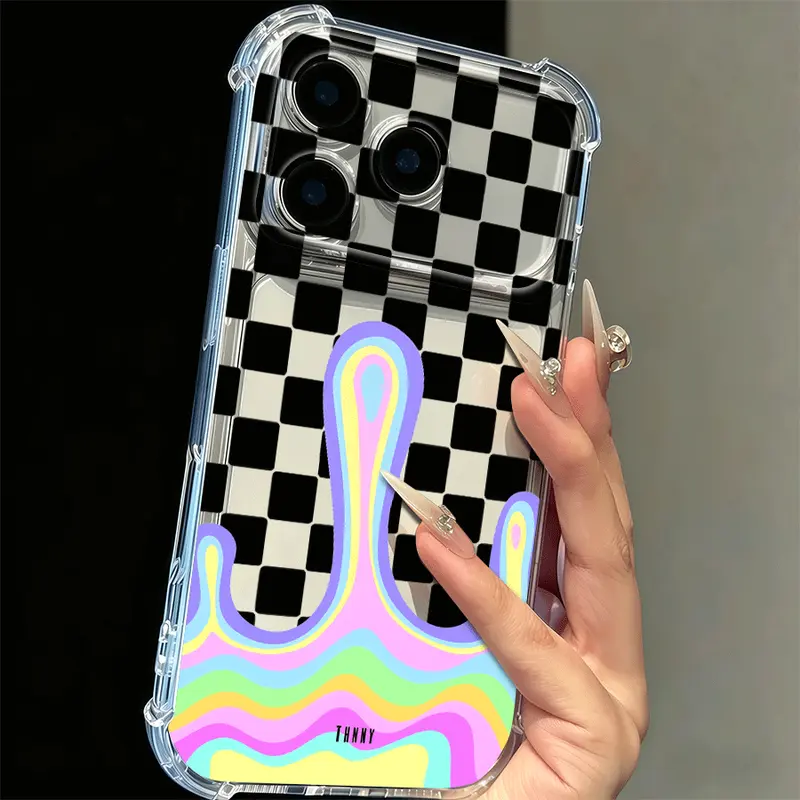 Black Retro Grid Durable Smartphone Case for iPhone 17 Pro Max, 16 Pro Max - Soft TPU Flexible Shell, 4-Corner Airbag Shockproof, Wear-Resistant, His Hers Matching Street Style Accessory (TikTok Shop Back to School)