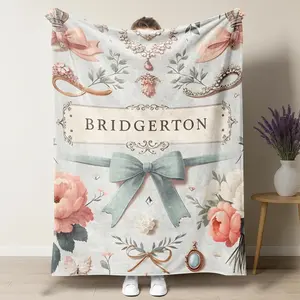 Bridgerton Grandeur Flannel Blanket for Bridgerton Fans - Soft Lightweight, Exquisite Jewelry & Floral Design for Elegant Home Decor, Binge Watching Sessions