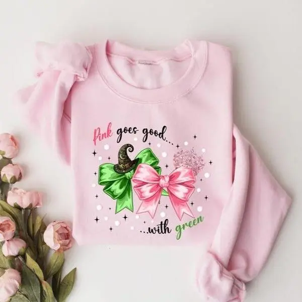 Wicked Pink Goes Good With Green Shirt, Wizard of Oz Fan Tee, Changed For Good Sweatshirt, Wicked Musical Movie Shirt, Xmas Fan Gift