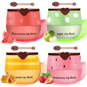 Honey Lip Mask Set - 4 Pack Hydrating Lip Balm with Honey Stick, Watermelon, Apple, Propolis & Strawberry Flavors, Moisturizing Lip Treatment for Dry Cracked Lips, Lip Care Gift for Women & Girls