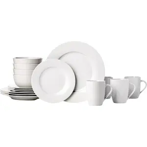 16-Piece Porcelain Dinnerware Set, Microwave and Dishwasher Safe, Service for 4, Plates, Bowls and Mugs, White