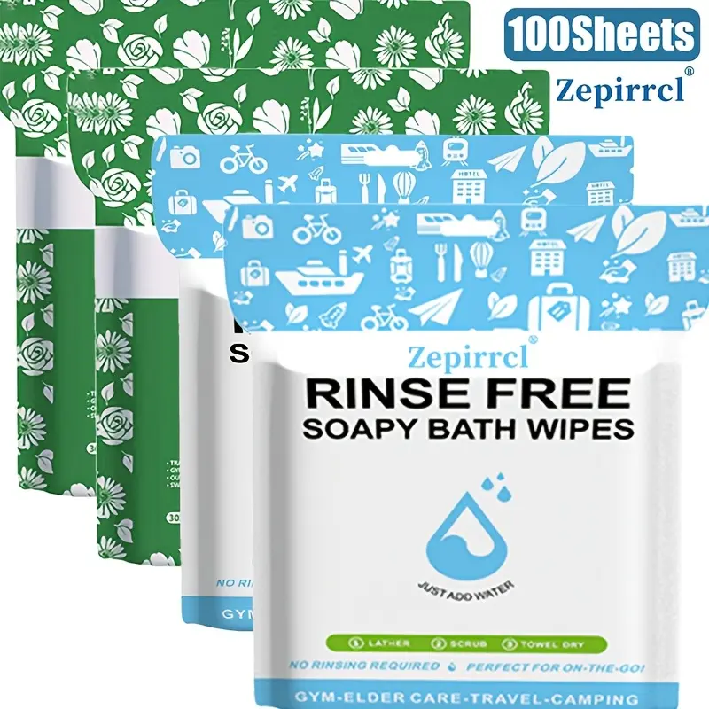 100 Sheets, Disposable No Rinse Bathing towels - All-in-1 Single Use Shower towels, Simply Dampen, Lather, and Dry Without Shampoo or Rinsing ( 25 Sheets/Pack, 11.81*11.81in )
