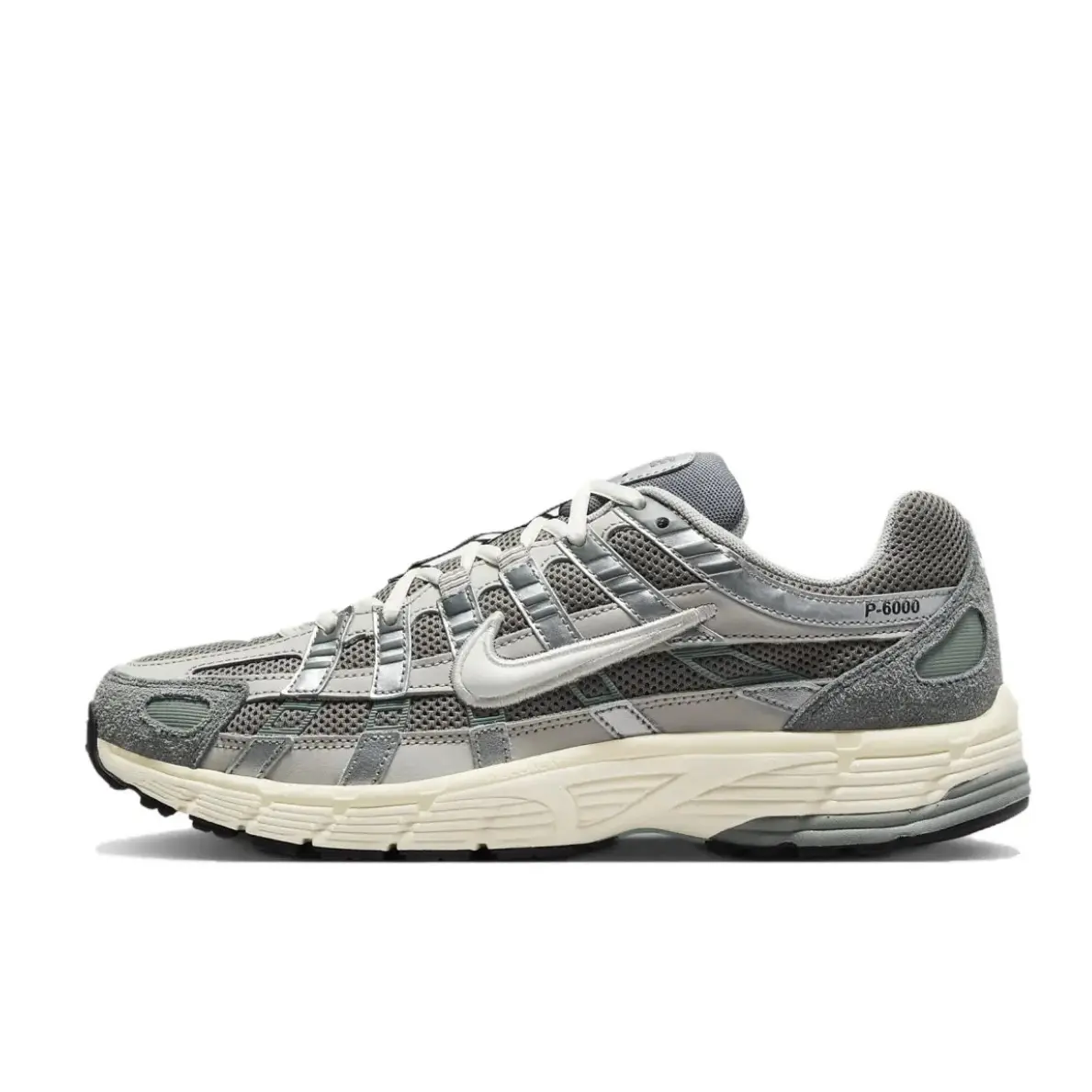 NIKE Men's P-6000 Flat Pewter Sneakers, Retro Athletic Running Shoes with Breathable Mesh and a Cushioned Rubber Outsole, Sports Shoes, Training, Casual Wear, Solid, Vintage, Lace-Up, Gym