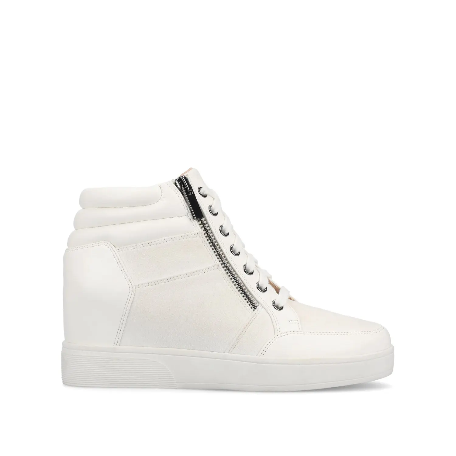Journee Collection Clarity High Top Wedge Sneakers - Faux Fur Zip-Up Platform Sneaker for Women - Comfort Insole - White