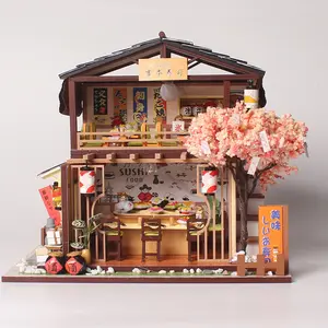 Gibbon Sushi Shop DIY Wooden Dollhouse Kit - Miniature Crafts for Hobbyists and Craft Enthusiasts