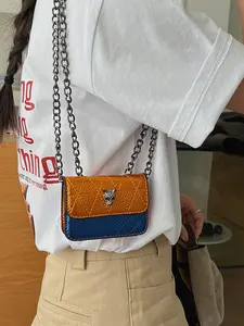 Women's Fashion Messenger Bag, Plaid Chain Design, Colorblock Shoulder Bag, Casual All-Season Crossbody Bag, Crossbody Purse for Daily Use