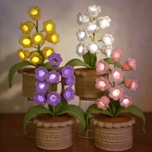 Hand-knitted Lily of the Valley Yarn Light Emitting Planter Milk Cotton Gift Desktop Decoration