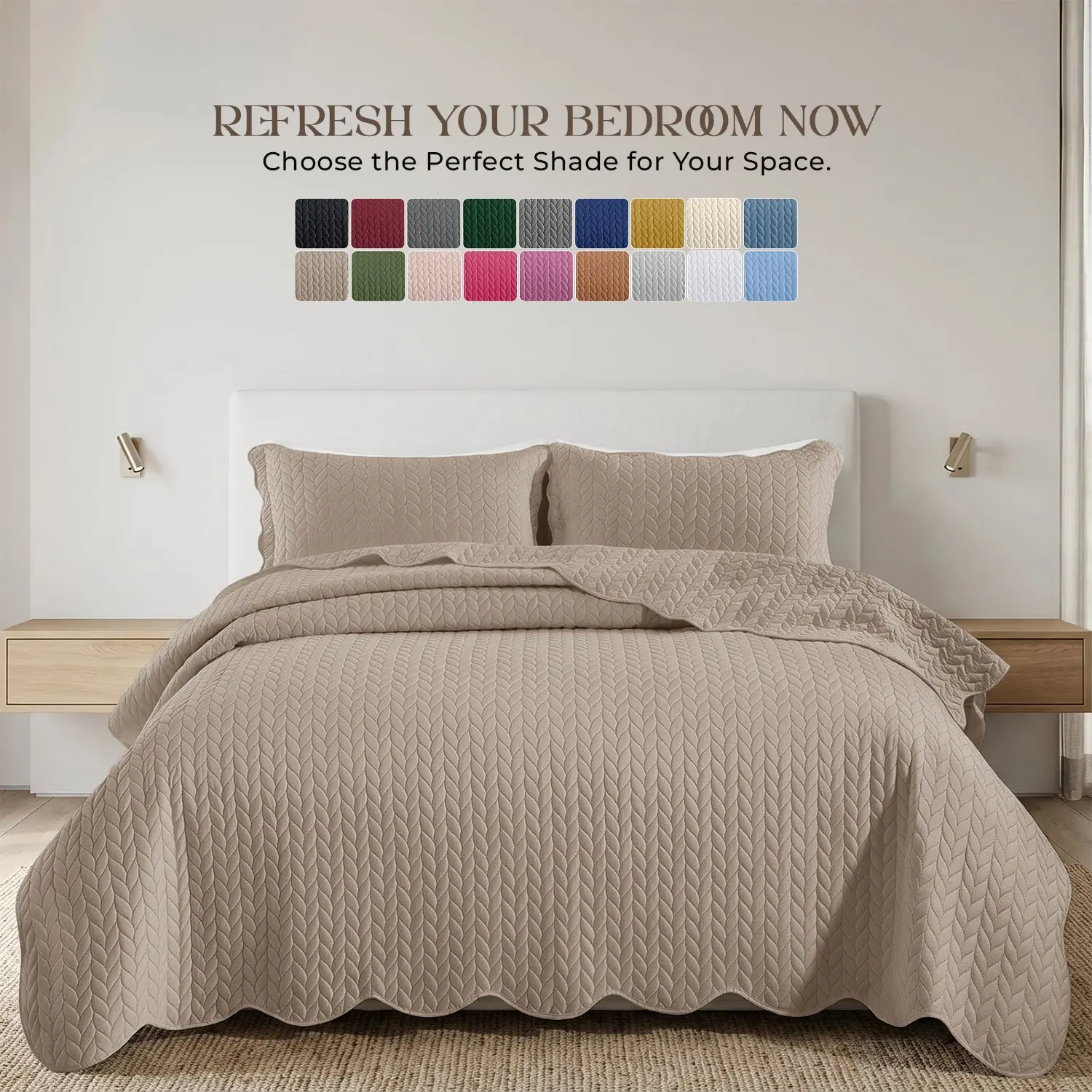 Oxford Homeware Leaf Embossed Quilted Bedspread Set | Super-Soft Microfiber Coverlet | Lightweight Reversible Bedding Set with Pillow Shams | Twin, Queen, King and California king sizes
