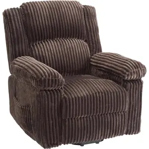 Garvee Corduroy Recliner Chair, Manual Recliner Sofa with Handle, Pillow Top Arms, Thick Padding, Side Pocket, 330Lbs Capacity, Adjustable Recliner for Living Room, Bedroom, Home Theater, Brown