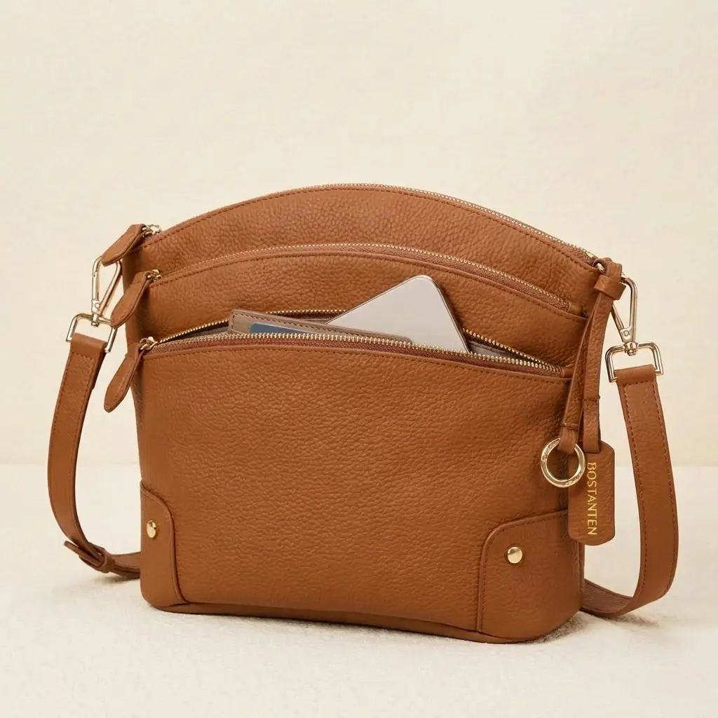 3-Zipper Pebbled Leather Crossbody