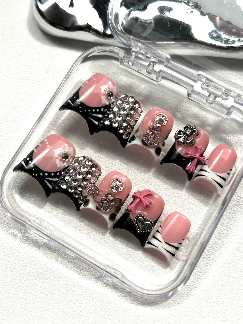 GlamDuck Short Duck Tips 3D Reusable Handmade Press-On Nails – Acrylic Square Shape, Natural Finish | Durable & Stylish for a Salon-Perfect Look