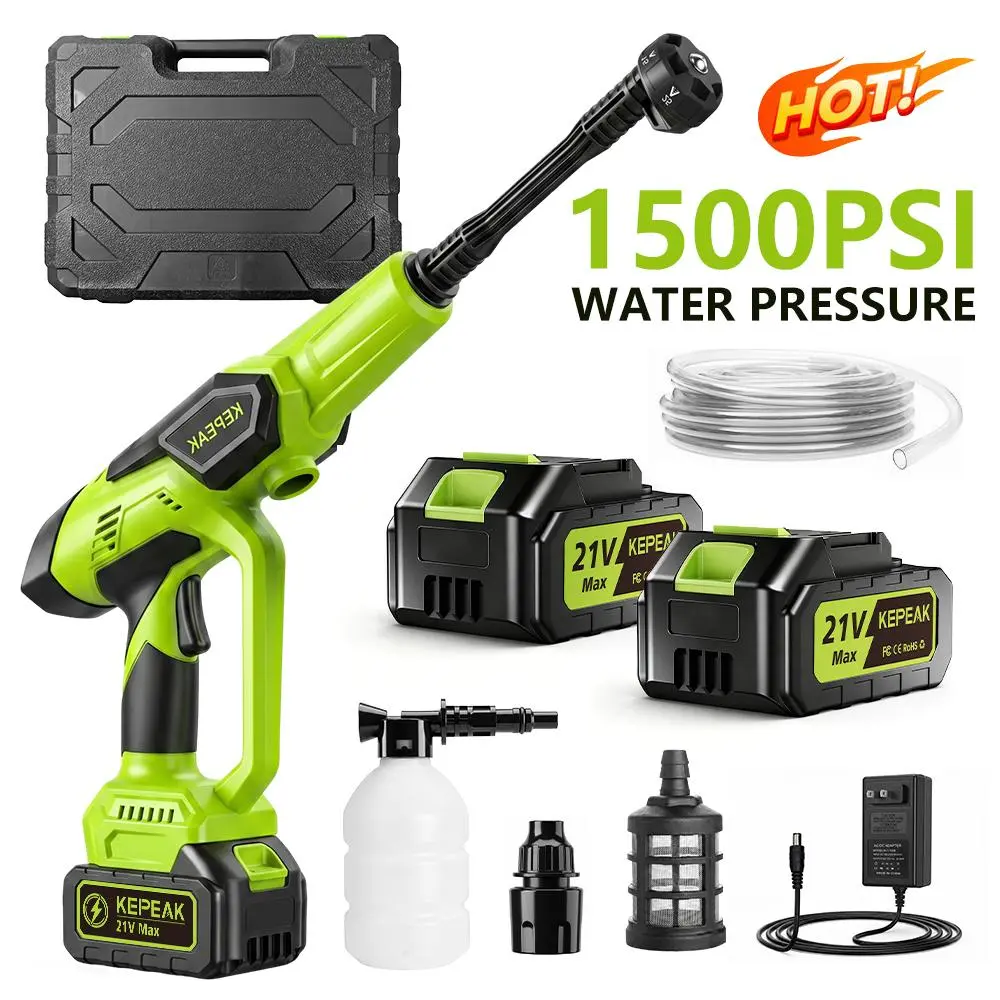 【BackToSchool】 KEPEAK 1500PSI Cordless Pressure Washer with ABS, Water Filter, Charger, Plastic Toolbox & Rechargeable Cells, Portable Car Wash Spray Gun with High-Pressure Jet Head, Ideal for Car Washing Maintenance,car accessories
