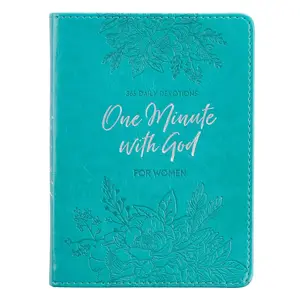 1-Minute With God For Women 365 Daily Devotions Book - Teal Faux Leather Flexcover, Compact, Floral Motif, Ribbon Marker, Topical Index, Refreshment & Inspiration, Adult Gift (Religion Book)
