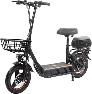 Electric Scooter with Seat for Adults - Adult Electric Scooter with 750W Motor, 14'' Pneumatic Tires, 45 Mph, 45 Miles, Height Adjustable Handlebar, Foldable E Scooter with Storage Box for Commuting，Ebike for Adults，Electric Bicycle