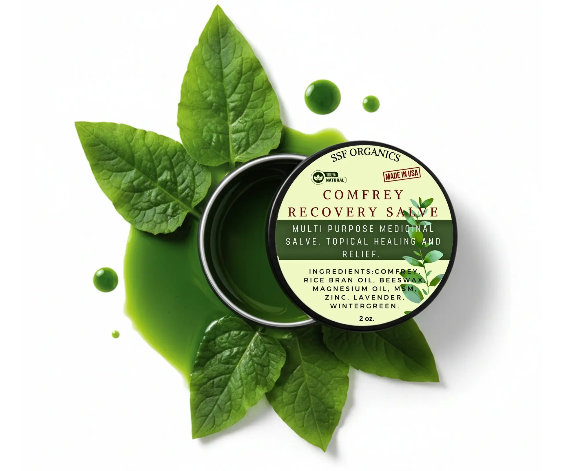 Serendipitous Summer Farms Organic Comfrey Ointment, 2 oz Herbal Salve with Lavender Aroma - Magnesium Oil, Wintergreen, Plant-Based, Small Batch - Alcohol-Free, Ammonia-Free Skin Repair Body Care for Adults