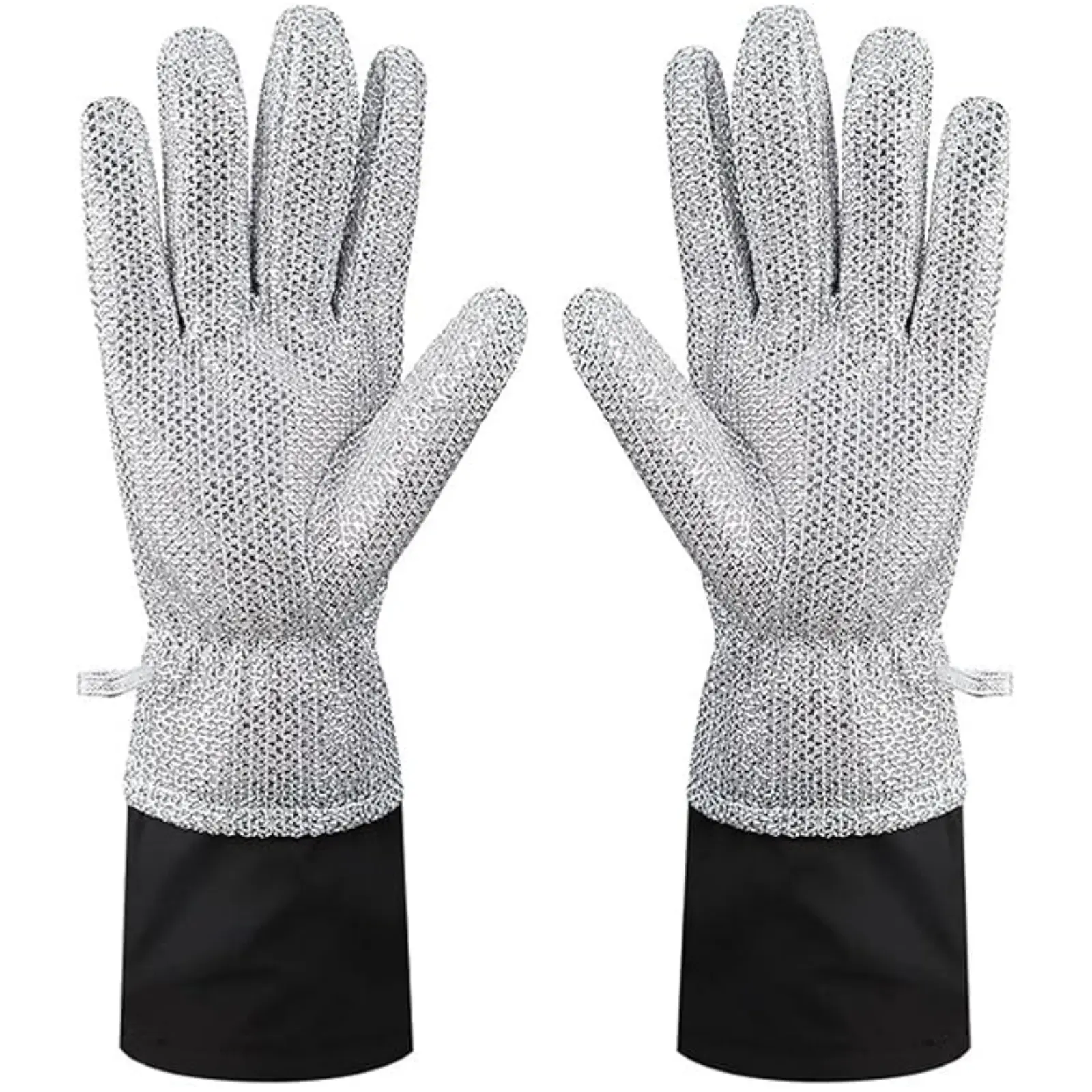 Humwam Thick Wire Durable Coated Cleaning Gloves - Heavy-Duty Waterproof, Abrasive-Resistant, Oil-Resistant, Extra-Long, Non-Scratch, Thermal Protection Triple-Layer Design for Wipe, Dishwashing, Kitchen Dish Washing, Reusable Gloves, Aluminum Foil