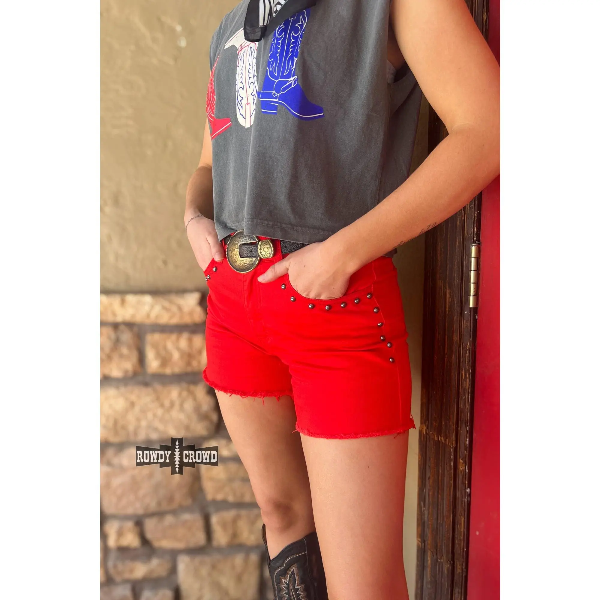RED- Shenandoah Stud Shorts