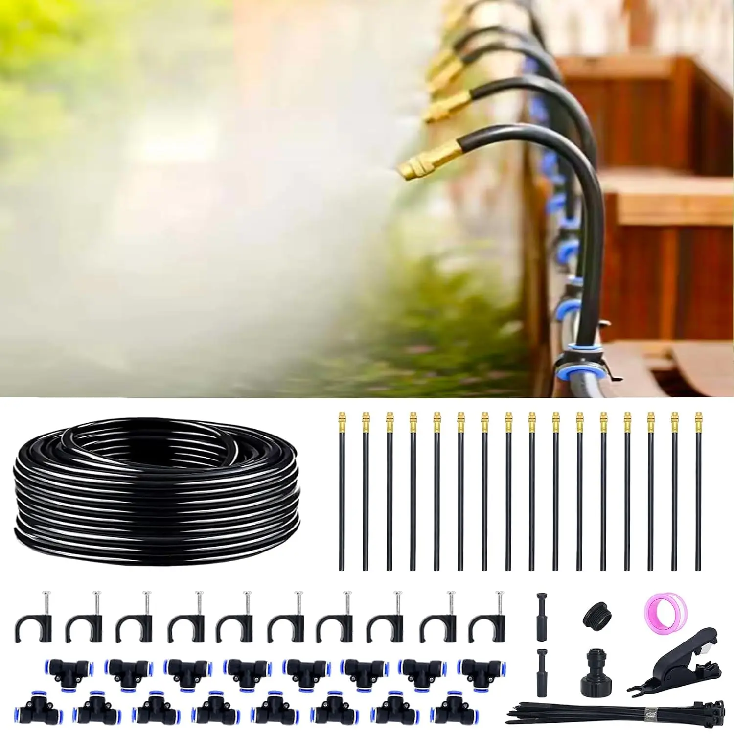 Thiswing 360° Adjustable Drip Irrigation System - 50 FT Automatic Garden Watering System with 16 Nozzles, Raised Bed Sprinkler Irrigation System, Garden Mister for Yard, Lawn, Plants, 5/16" Tubing