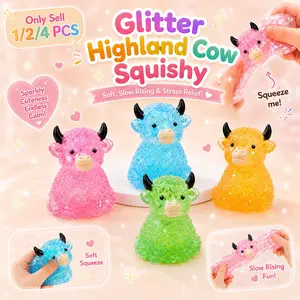 1/2/4 PCS Glitter Highland Cow Squishy Fidget Toy Soft Slow Rising Stress Relief Ball Sparkly Squeeze Sensory Toy For Teens Adults Cow Lovers Desk Relaxation Party Favor Glittery Squishies