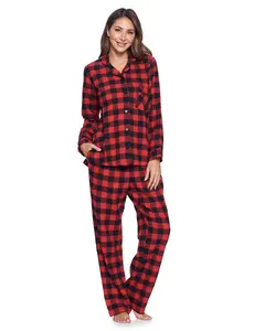 Ashford & Brooks Women's Flannel Plaid Pajamas Long Sleeve Button Down Pj Set, Red Buffalo Check, X-Large
