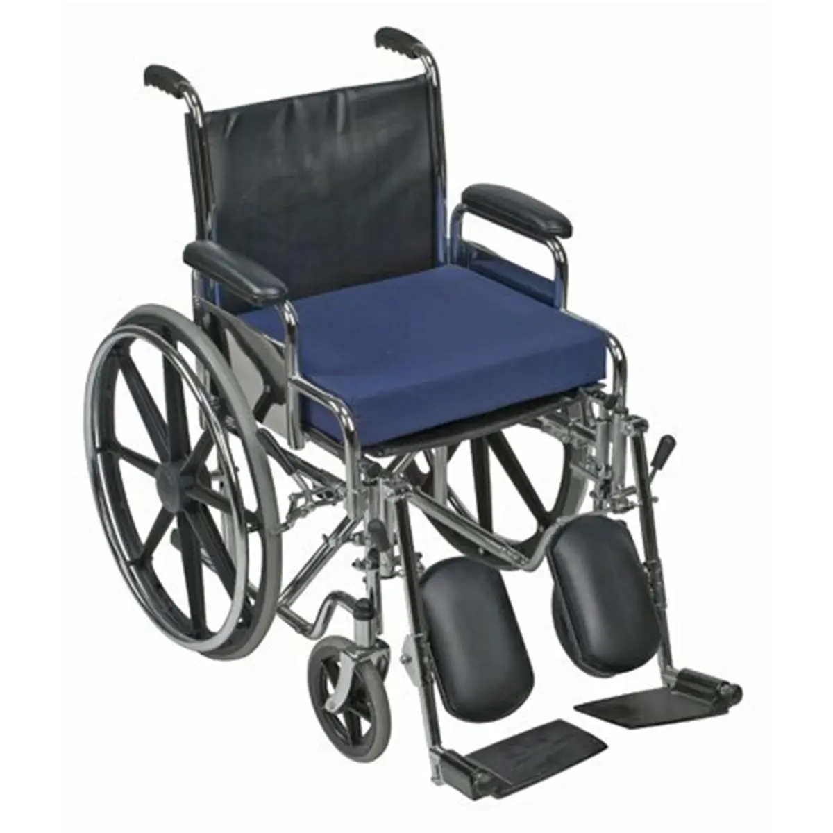 Mabis Cushioned Healthcare Wheelchair Pad for Self-Propelled Wheelchairs, 16x18x3in Navy Polyurethane Pad, Cotton-Polyfoam Fill, Removable Machine-Washable Cover, Weight Distribution Support, Custom Seat Cushion, Foam Pad