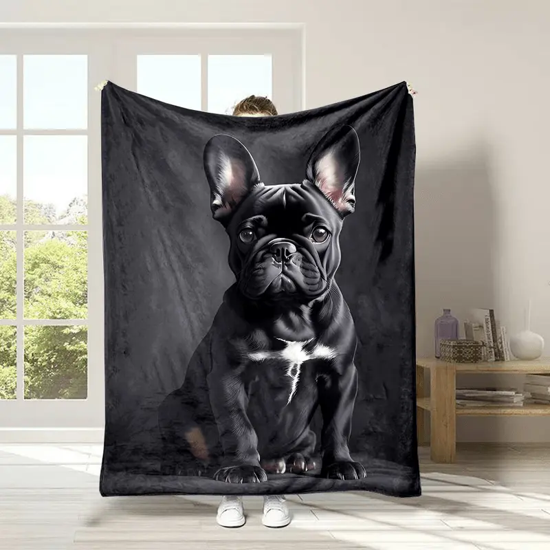 Flannel Fleece Throw Blanket - Cute Black French Bulldog Digital Print, Reversible Soft Polyester, Non-Shedding High-Quality All-Season Comfort, Flannel Blankets Ideal Gift for Pet Lovers