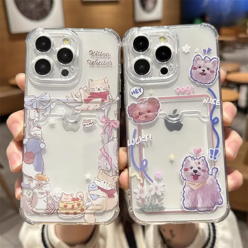 Cute Animal-Patterned TPU Card Holder Phone Case - iPhone Series Mobile Accessory, Ideal for Personal Use or Gifting, Accessories