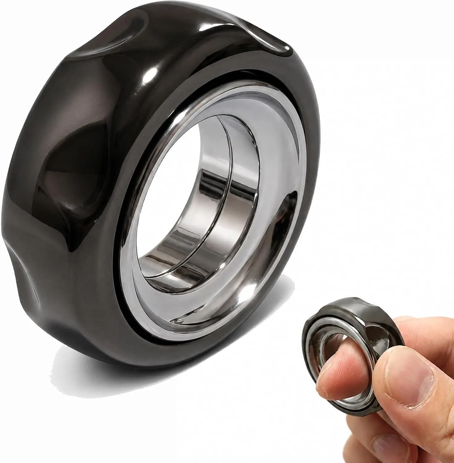 Mechanical Fidget Spinner Ring - Metal Finger Sensory Stress Reliever with Beads, Spring Chime Sound, Pocket Stress Relief Tool for Adults, Rotatable EDC Desk Toy for Focus, Relaxation, Oddly Satisfying Carry
