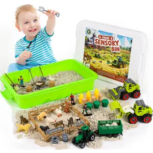 51 PCS Farm Sensory Bin Toys Playset, Sandboxes with Sand, Farmer Tractor & Farm Animals Figures Toys for Kids 3 4 5, Gifts for 6 7 Years Old Boys Girls Toddlers