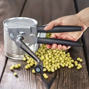 Manual Can Opener, Metal Structure, Extra Long Comfort Handle, Stainless Steel, Multi-Functional Bottle Opener, Soda Can Opener, Suitable for Large Cans