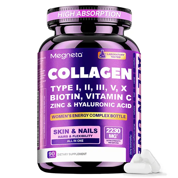 Multi Collagen Capsules Types I II III V X - Collagen Supplement with Vitamin C Hyaluronic Acid & Biotin - Supports Skin Hydration Elasticity Hair & Nail Health - Third Party Tested - 90 Capsules for Men & Women