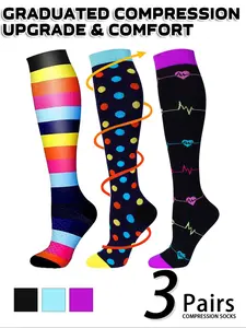 3 pairs of men's and women's compression socks with a compression rating of 15-20 mmHg in a knee-high design for running, performance and recovery, available in a range of colours to help improve circulation, Sports Socks
