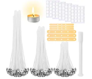 150 Pcs Candle Wicks for Candle Making, 100 Pcs Candle Wick Stickers, 6 Pcs Wooden Candle Wick Centering Device, Pre Waxed Cotton Wick with Metal