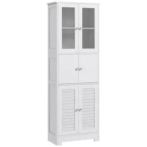 HOMCOM 67" Tall Bathroom Cabinet, Bathroom Storage Cabinet with Glass/Louvred Doors, Freestanding Linen Cabinet with Adjustable Shelf for Living Room, Kitchen, Dining Room, White