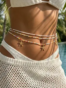 Boho Summer Beach Shell Waist Chain Set, Starfish Pearl Beaded Body Jewelry, Perfect for Parties Vacation Gifts