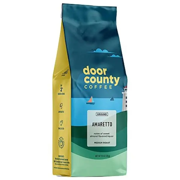Door County Coffee Amaretto Flavored Coffee Ground | 10 oz Bag | Flavored Ground Coffee Medium Roast | 100% Specialty Arabica Coffee Ground | Flavored Gourmet Coffee | Amaretto Coffee