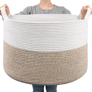 Extra Large Woven Storage Basket, Aesthetic Cotton Rope Blanket Basket, Xxl Toy Organizer & Laundry Hamper, &