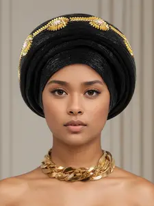 1pc Shiny Rhinestone Stacked Headscarf Cap, Vintage Luxurious Style Wrap Hat, Fashion Matching Hat, Perfect for Parties/evening Events Formal Occasions