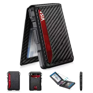 Men's Minimalistallet with RFIDProtection. This bholds 10-13cards and featurecash clip and IDwindow. Craftedum alloy, itboasts a dual-foldd is equippedwith a push-button card ejection slot.