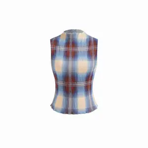 Cider High Neck Plaid Texture Lettuce Trim Tank Top