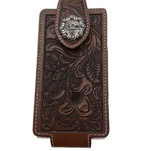 Western Phone Belt Holder for Smartphones Accessories Leather Cellphone Durable Stand Mount Black